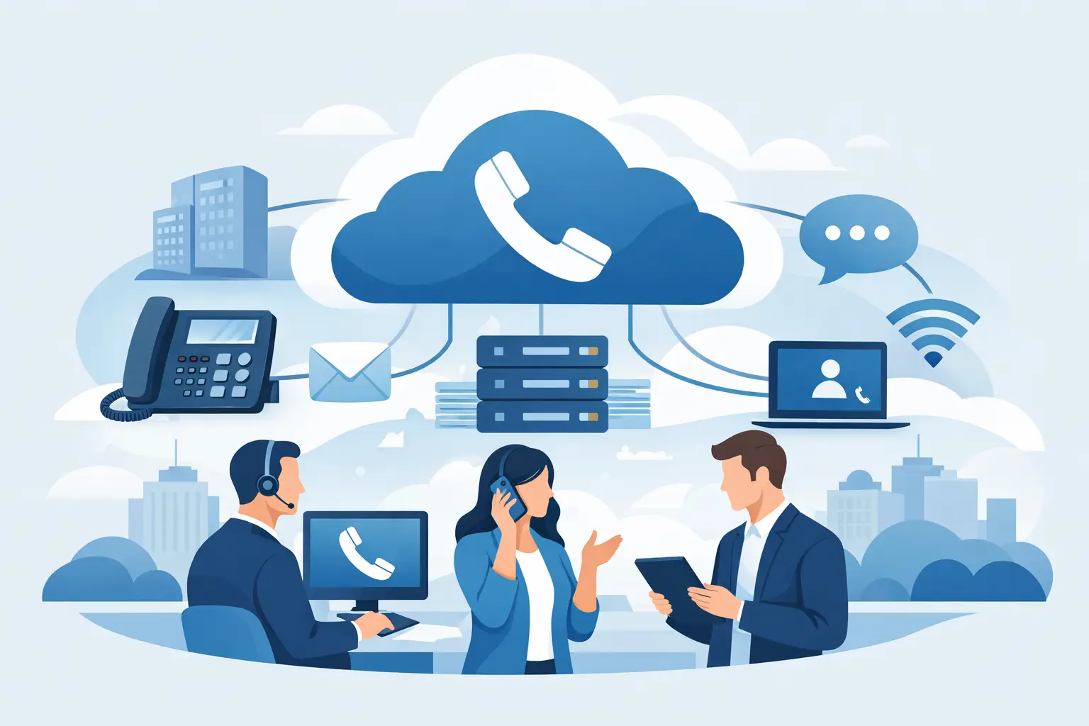 Titelbild: Cloud Telefonanlage für Unternehmen erklärt